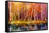 Oil Painting Landscape - Colorful Autumn Trees. Semi Abstract Image of Forest, Trees with Yellow --pluie_r-Framed Stretched Canvas