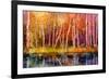 Oil Painting Landscape - Colorful Autumn Trees. Semi Abstract Image of Forest, Trees with Yellow --pluie_r-Framed Art Print