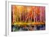 Oil Painting Landscape - Colorful Autumn Trees. Semi Abstract Image of Forest, Trees with Yellow --pluie_r-Framed Art Print