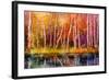 Oil Painting Landscape - Colorful Autumn Trees. Semi Abstract Image of Forest, Trees with Yellow --pluie_r-Framed Art Print