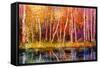 Oil Painting Landscape - Colorful Autumn Trees. Semi Abstract Image of Forest, Trees with Yellow --pluie_r-Framed Stretched Canvas