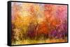 Oil Painting Landscape - Colorful Autumn Trees. Semi Abstract Image of Forest, Trees with Yellow --pluie_r-Framed Stretched Canvas