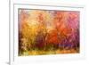 Oil Painting Landscape - Colorful Autumn Trees. Semi Abstract Image of Forest, Trees with Yellow --pluie_r-Framed Art Print