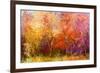 Oil Painting Landscape - Colorful Autumn Trees. Semi Abstract Image of Forest, Trees with Yellow --pluie_r-Framed Art Print