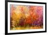 Oil Painting Landscape - Colorful Autumn Trees. Semi Abstract Image of Forest, Trees with Yellow --pluie_r-Framed Art Print