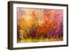 Oil Painting Landscape - Colorful Autumn Trees. Semi Abstract Image of Forest, Trees with Yellow --pluie_r-Framed Art Print