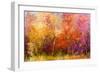 Oil Painting Landscape - Colorful Autumn Trees. Semi Abstract Image of Forest, Trees with Yellow --pluie_r-Framed Art Print