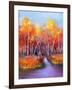 Oil Painting Landscape - Colorful Autumn Trees. Semi Abstract Image of Forest, Trees with Yellow --pluie_r-Framed Art Print