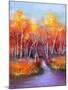 Oil Painting Landscape - Colorful Autumn Trees. Semi Abstract Image of Forest, Trees with Yellow --pluie_r-Mounted Art Print