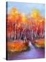 Oil Painting Landscape - Colorful Autumn Trees. Semi Abstract Image of Forest, Trees with Yellow --pluie_r-Stretched Canvas