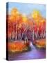 Oil Painting Landscape - Colorful Autumn Trees. Semi Abstract Image of Forest, Trees with Yellow --pluie_r-Stretched Canvas