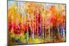 Oil Painting Landscape, Colorful Autumn Trees. Semi Abstract Paintings Image of Forest, Aspen Tree-pluie_r-Mounted Art Print