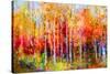 Oil Painting Landscape, Colorful Autumn Trees. Semi Abstract Paintings Image of Forest, Aspen Tree-pluie_r-Stretched Canvas
