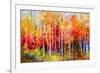 Oil Painting Landscape, Colorful Autumn Trees. Semi Abstract Paintings Image of Forest, Aspen Tree-pluie_r-Framed Art Print