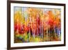 Oil Painting Landscape, Colorful Autumn Trees. Semi Abstract Paintings Image of Forest, Aspen Tree-pluie_r-Framed Art Print