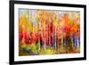 Oil Painting Landscape, Colorful Autumn Trees. Semi Abstract Paintings Image of Forest, Aspen Tree-pluie_r-Framed Art Print