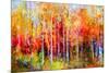 Oil Painting Landscape, Colorful Autumn Trees. Semi Abstract Paintings Image of Forest, Aspen Tree-pluie_r-Mounted Art Print