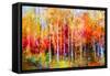 Oil Painting Landscape, Colorful Autumn Trees. Semi Abstract Paintings Image of Forest, Aspen Tree-pluie_r-Framed Stretched Canvas