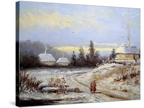 Oil Painting, Landscape of Winter Village-Yarikart-Stretched Canvas