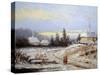 Oil Painting, Landscape of Winter Village-Yarikart-Stretched Canvas