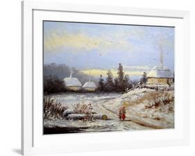 Oil Painting, Landscape of Winter Village-Yarikart-Framed Art Print