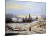 Oil Painting, Landscape of Winter Village-Yarikart-Mounted Art Print