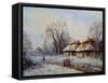 Oil Painting, Landscape of Winter Village-Yarikart-Framed Stretched Canvas