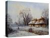 Oil Painting, Landscape of Winter Village-Yarikart-Stretched Canvas