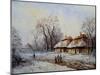 Oil Painting, Landscape of Winter Village-Yarikart-Mounted Art Print