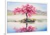 Oil Painting Landscape, Oriental Cherry Tree, Sakura on the Lake-Fresh Stock-Framed Art Print