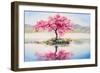 Oil Painting Landscape, Oriental Cherry Tree, Sakura on the Lake-Fresh Stock-Framed Art Print