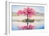 Oil Painting Landscape, Oriental Cherry Tree, Sakura on the Lake-Fresh Stock-Framed Art Print