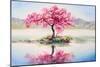 Oil Painting Landscape, Oriental Cherry Tree, Sakura on the Lake-Fresh Stock-Mounted Art Print