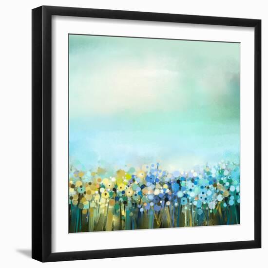 Oil Painting of Flowers Plant. Dandelion Flower in Fields.-Nongkran_ch-Framed Photographic Print