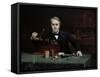 Oil painting of inventor Thomas Edison in his laboratory.-Vernon Lewis Gallery-Framed Stretched Canvas