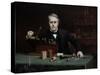 Oil painting of inventor Thomas Edison in his laboratory.-Vernon Lewis Gallery-Stretched Canvas