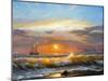 Oil Painting on Canvas , Sailboat against a Background of Sea Sunset-Liliya Kulianionak-Mounted Photographic Print