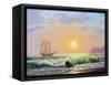 Oil Painting On Canvas , Sailboat Against A Background Of Sea Sunset-Lilun-Framed Stretched Canvas