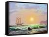 Oil Painting On Canvas , Sailboat Against A Background Of Sea Sunset-Lilun-Framed Stretched Canvas