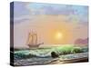 Oil Painting On Canvas , Sailboat Against A Background Of Sea Sunset-Lilun-Stretched Canvas