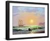 Oil Painting On Canvas , Sailboat Against A Background Of Sea Sunset-Lilun-Framed Art Print