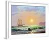 Oil Painting On Canvas , Sailboat Against A Background Of Sea Sunset-Lilun-Framed Art Print