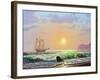 Oil Painting On Canvas , Sailboat Against A Background Of Sea Sunset-Lilun-Framed Art Print