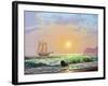 Oil Painting On Canvas , Sailboat Against A Background Of Sea Sunset-Lilun-Framed Art Print