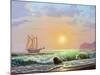 Oil Painting On Canvas , Sailboat Against A Background Of Sea Sunset-Lilun-Mounted Art Print