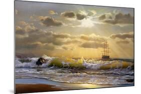 Oil Painting On Canvas , Sailboat Against A Background Of Sea Sunset-Lilun-Mounted Art Print