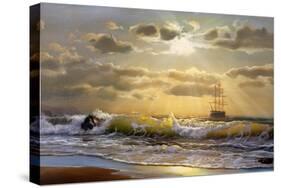 Oil Painting On Canvas , Sailboat Against A Background Of Sea Sunset-Lilun-Stretched Canvas