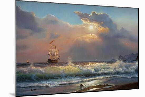 Oil Painting on Canvas , Sailboat against a Background of Sea-Liliya Kulianionak-Mounted Premium Giclee Print
