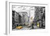 Oil Painting on Canvas, Street View of New York, Man and Woman, Yellow Taxi, Modern Artwork, New Yo-lisima-Framed Art Print