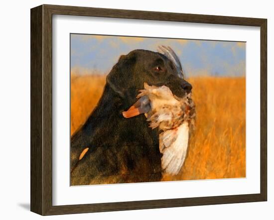 Oil Painting Portrait Of Black Labrador With Duck-Yarvet-Framed Art Print